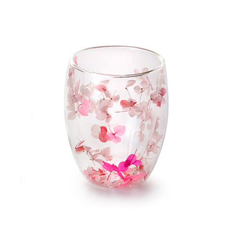 Doppelwandiges Glas "Vina", rosa, mit Trockenblumen, hitzebeständig - 250ml