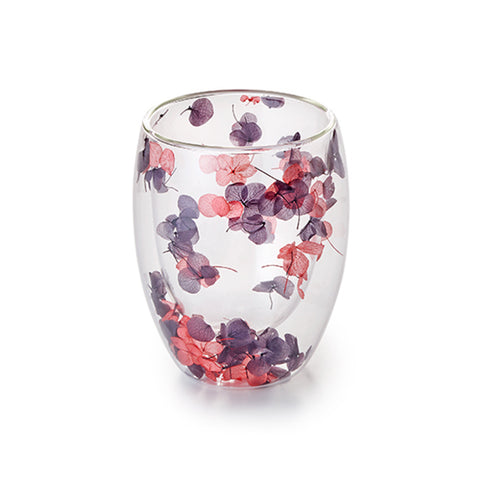 Doppelwandiges Glas "Vina", lila, mit Trockenblumen, hitzebeständig - 250ml