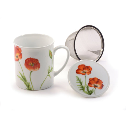 Kräuterteetasse "Mohn", Porzellan, 3-tlg. in Geschenkbox - 250ml