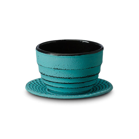 Teecup "Nanling" mit Untersetzer, türkis, Gusseisen emailliert - 120ml