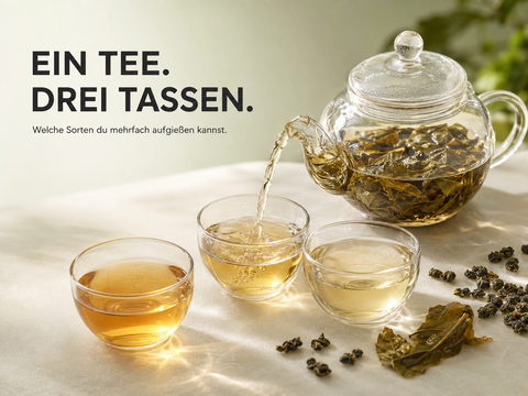 Drei unterschiedlich kräftige Aufgüsse aus denselben losen Oolong-Teeblättern