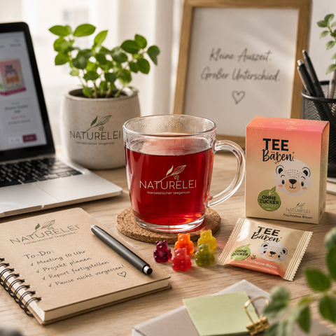 TeeBären als fruchtiges Heißgetränk im Büro für eine schnelle und unkomplizierte Teepause