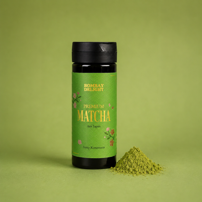 Premium Matcha "Bombay Delight", Sirupkonzentrat, vegan mit japanischem Matcha, 270 ml in Dosierflasche