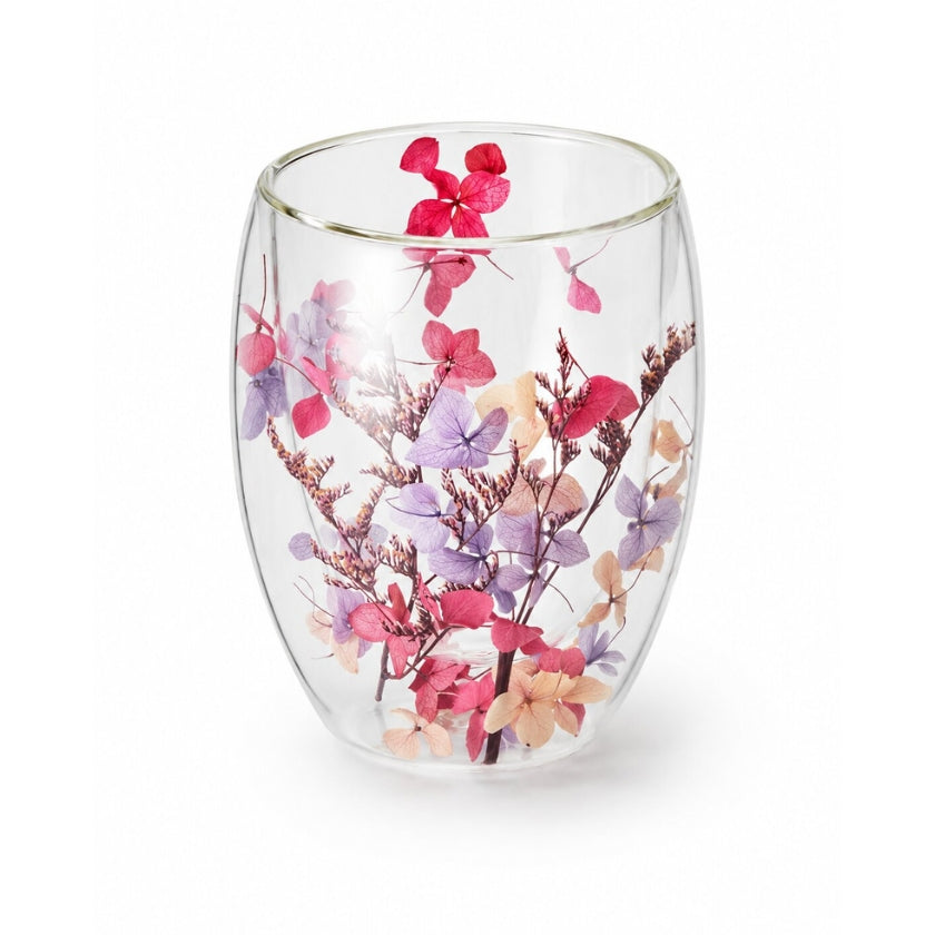 Doppelwandiges Glas Enya mit Trockenblumen in rosa - 300ml