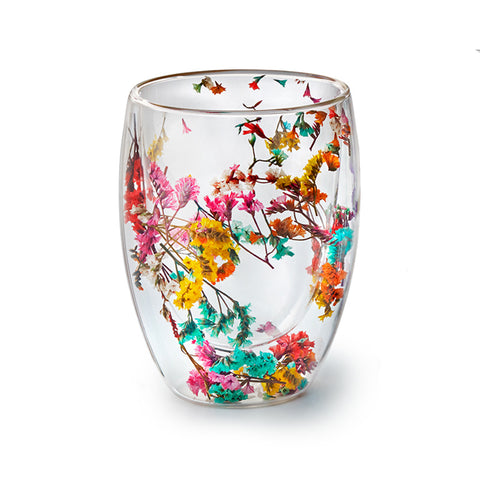 Doppelwandiges Glas "Clara", bunt, mit Trockenblumen, hitzebeständig - 250ml
