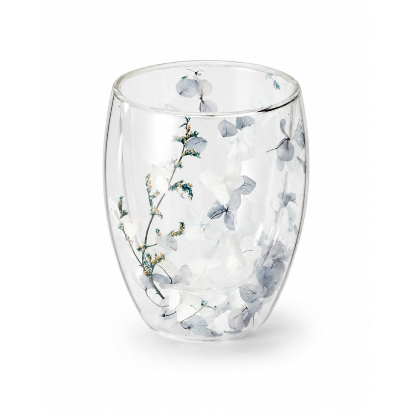 Doppelwandiges Glas Enya mit Trockenblumen in weiß - 300ml