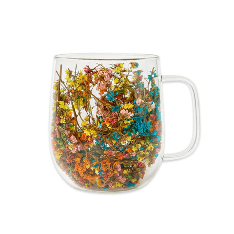 Doppelwandiges Glas "Flower", bunt, mit Trockenblumen, hitzebeständig - 350ml