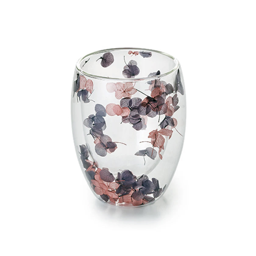 Doppelwandiges Glas "Vina", lila, mit Trockenblumen, hitzebeständig - 250ml