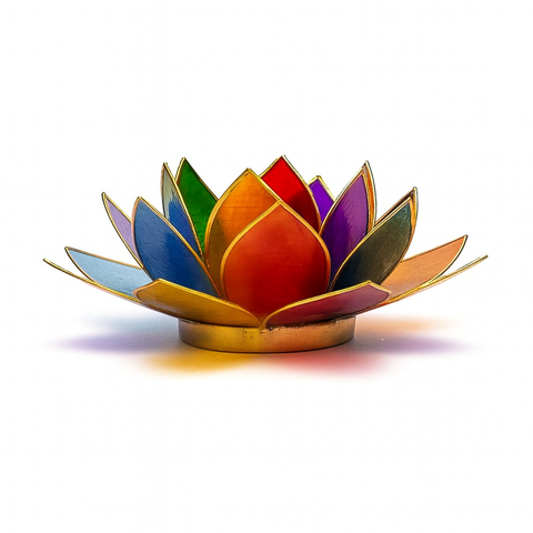 Lotusblume - Teelichthalter "7 Chakren" - goldfarbig - 13,5cm