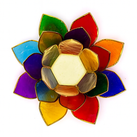 Lotusblume - Teelichthalter "7 Chakren" - goldfarbig - 13,5cm