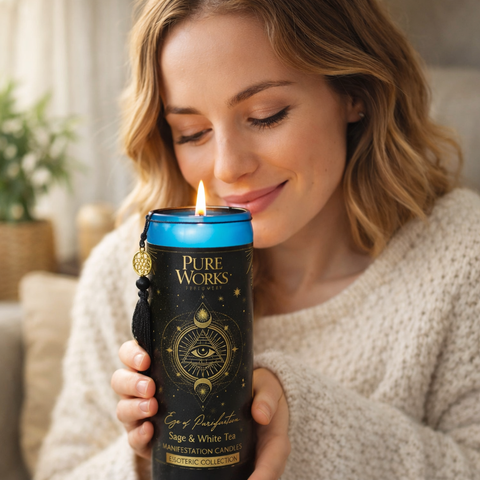 Manifestationskerze "Auge der Vorsehung" -  im Glas mit Quaste - 300g