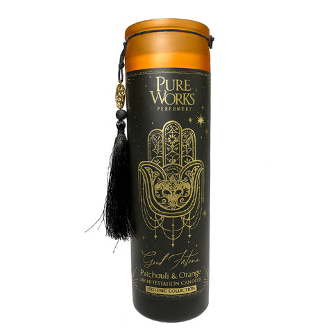 Manifestationskerze "Good Fortune" -  im Glas mit Quaste - 300g