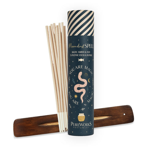 Räucherstäbchen "Moondust Spell - Baltischer Amber & Oud" - inkl. Räucherstäbchenhalter in Geschenkbox