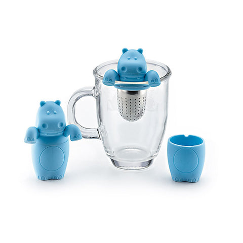 Tee-Ei "Nilo" blau Nilpferd - Silikonfigur in Geschenkbox