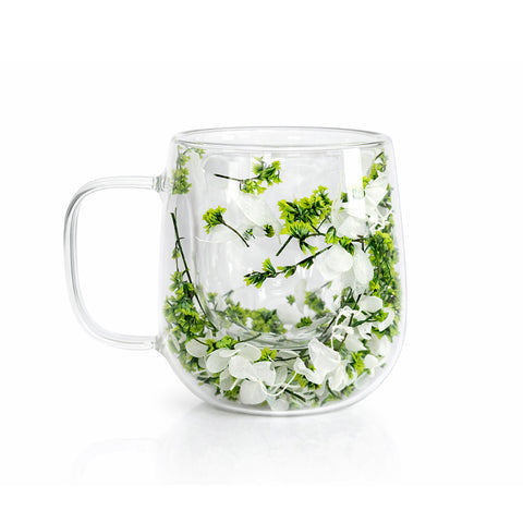 Doppelwandiges Glas "Flower", grün, mit Trockenblumen, hitzebeständig - 250ml