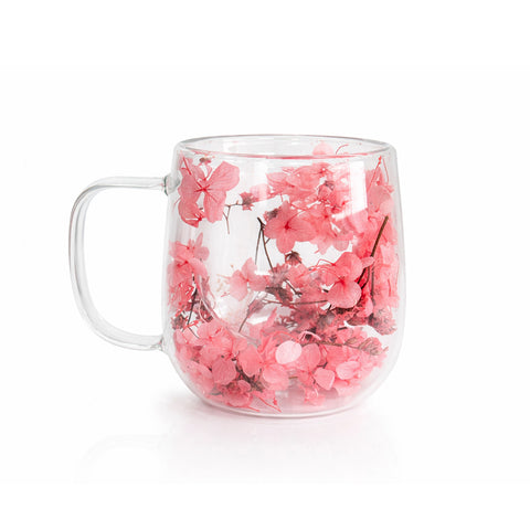Doppelwandiges Glas "Flower", rosa, mit Trockenblumen, hitzebeständig - 250ml