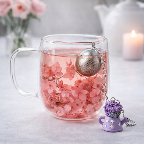 Doppelwandiges Glas "Flower", rosa, mit Trockenblumen, hitzebeständig - 250ml