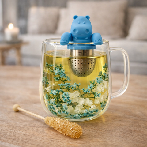 Doppelwandiges Glas "Flower", türkis, mit Trockenblumen, hitzebeständig - 250ml