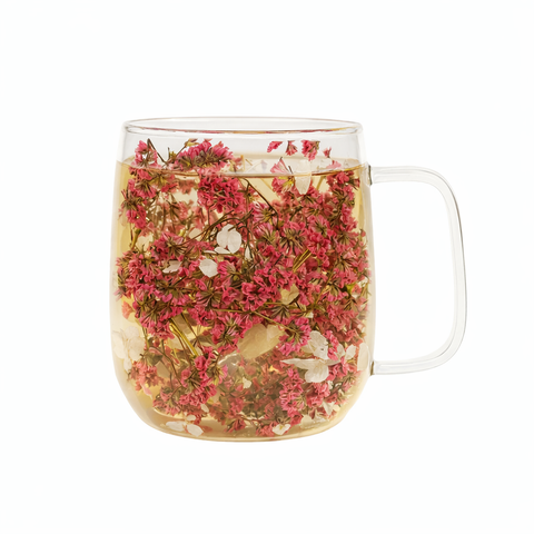 Doppelwandiges Glas "Flower", rosa, mit Trockenblumen, hitzebeständig - 350ml