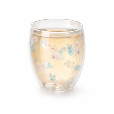 Doppelwandiges Glas "Vina", weiß, mit Trockenblumen, hitzebeständig - 250ml