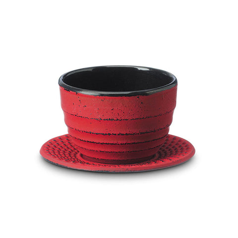Teecup "Sichuan" mit Untersetzer, rot, Gusseisen emailliert - 120ml